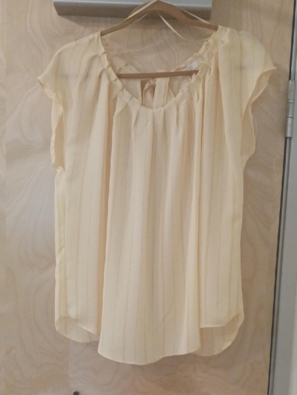 LC Lauren Conrad Pale Yellow Striped Flutter Sleeve Blouse